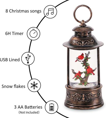 Christmas Lantern Snow Globe, Singing Light up Snow Globe with 6 Hour Timer, USB & Battery Operated Christmas Music Box, Christmas Tree Shaped with House Snow Scenery for Indoor Tabletop Home Gifts in Saudi Arabia
