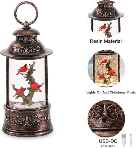 Christmas Lantern Snow Globe, Singing Light up Snow Globe with 6 Hour Timer, USB & Battery Operated Christmas Music Box, Christmas Tree Shaped with House Snow Scenery for Indoor Tabletop Home Gifts in Saudi Arabia