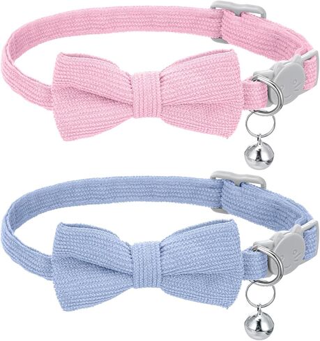 2 PCS طوق هريرة من كاتورووي ، طوق جرس القط مع ربطة عنق ، قابلة للإزالة قابلة للتعديل قابلة للتعديل الياقات هريرة هريرة للحيوانات الأليفة (الوردي والزرقاء الفاتحة) in Kuwait