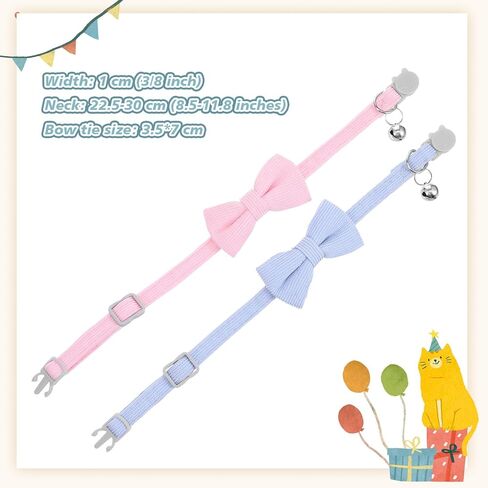 2 PCS طوق هريرة من كاتورووي ، طوق جرس القط مع ربطة عنق ، قابلة للإزالة قابلة للتعديل قابلة للتعديل الياقات هريرة هريرة للحيوانات الأليفة (الوردي والزرقاء الفاتحة) in Kuwait