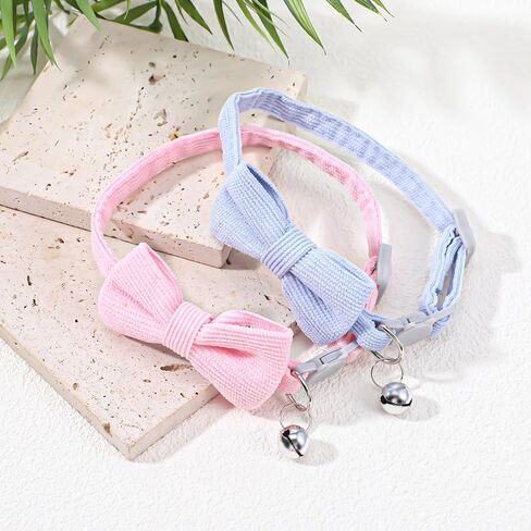 2 PCS طوق هريرة من كاتورووي ، طوق جرس القط مع ربطة عنق ، قابلة للإزالة قابلة للتعديل قابلة للتعديل الياقات هريرة هريرة للحيوانات الأليفة (الوردي والزرقاء الفاتحة) in Kuwait