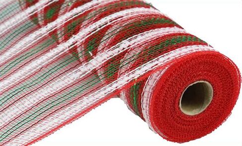 Snowdrift Metallic Stripe Deco Poly Mesh Ribbon - 10.5 بوصة × 30 قدمًا (أحمر ، أبيض ، زمرد) in Saudi Arabia
