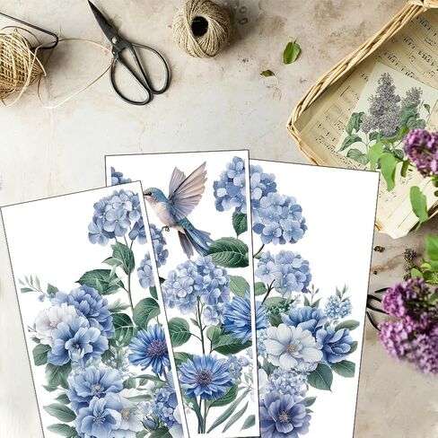 OLYCRAFT 3pcs/Set Blue Flowers Rub on Transfers for Furniture and Crafts 6x12 inch Hydrangea Hummingbird Furniture Decals Chrysanthemums Transfer Stickers Rub on Decals for Wood Furniture Home Decor in Saudi Arabia