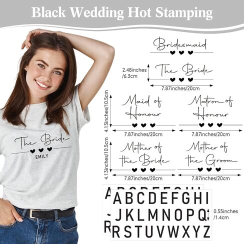 Glenmal 26 Pcs Bride Iron On Patch Heat Transfer Vinyl Set Bridesmaids Iron on Decal Maid of Honor Letters Decal Personalized Name Custom Decal for Wedding Party Bag Clothes T Shirt(Black) in Saudi Arabia