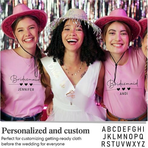 Glenmal 26 Pcs Bride Iron On Patch Heat Transfer Vinyl Set Bridesmaids Iron on Decal Maid of Honor Letters Decal Personalized Name Custom Decal for Wedding Party Bag Clothes T Shirt(Black) in Saudi Arabia