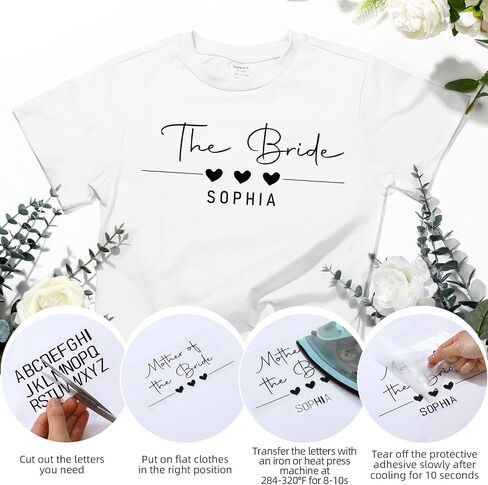 Glenmal 26 Pcs Bride Iron On Patch Heat Transfer Vinyl Set Bridesmaids Iron on Decal Maid of Honor Letters Decal Personalized Name Custom Decal for Wedding Party Bag Clothes T Shirt(Black) in Saudi Arabia