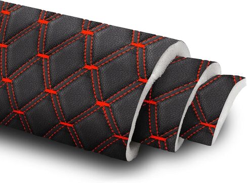 1 Yard Vinyl Upholstery Fabric,63"Wide Car Headliner Fabric with Diamond Pattern,Thick Sponge Backing DIY Upholstery,Black(Red Thread) in Kuwait