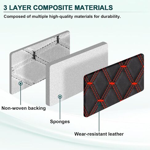 1 Yard Vinyl Upholstery Fabric,63"Wide Car Headliner Fabric with Diamond Pattern,Thick Sponge Backing DIY Upholstery,Black(Red Thread) in Kuwait