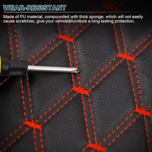 1 Yard Vinyl Upholstery Fabric,63"Wide Car Headliner Fabric with Diamond Pattern,Thick Sponge Backing DIY Upholstery,Black(Red Thread) in Kuwait