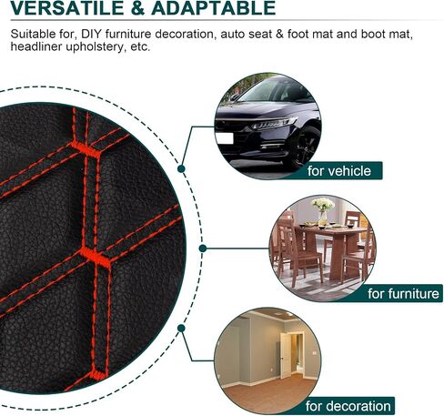 1 Yard Vinyl Upholstery Fabric,63"Wide Car Headliner Fabric with Diamond Pattern,Thick Sponge Backing DIY Upholstery,Black(Red Thread) in Kuwait
