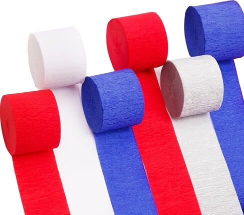 Suaxova 6 Rolls 492ft Crepe Paper Streamers, 4 Colors Pack of Party Streamers for Red Blue White USA Decorations, American Party Decorations (1.8 Inch x 82 Ft/Roll) in Saudi Arabia
