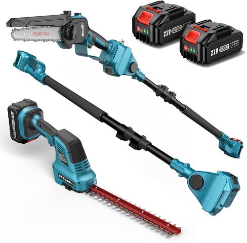 Seesii 6-in-1 Cordless Pole Saw and Pole Hedge Trimmer Grass Shears Combo Kit, Electric Mini Chainsaw with 2*4.0 Ah Batteries, Extension Tree Prunner, Bush Trimmer Limb Branch Cutter, 16ft Long Reach in Saudi Arabia