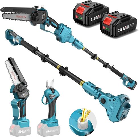 طقم منشار كهربائي 6 في 1 من Seesii ومقصات عشبية لقص العشب، منشار كهربائي صغير مع بطاريات 2*4.0 أمبير، مقلم شجرة تمديد، قاطع فرع أطراف تشذيب بوش، يصل طوله إلى 16 قدمًا in Kuwait