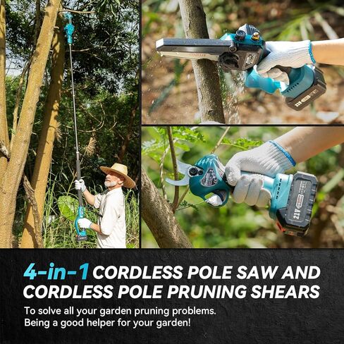 طقم منشار كهربائي 6 في 1 من Seesii ومقصات عشبية لقص العشب، منشار كهربائي صغير مع بطاريات 2*4.0 أمبير، مقلم شجرة تمديد، قاطع فرع أطراف تشذيب بوش، يصل طوله إلى 16 قدمًا in Kuwait