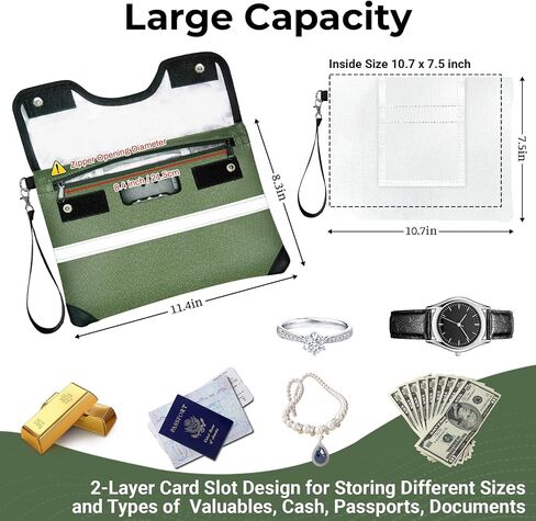 6200°F Fireproof Document Bag with Lock, 11.4 x 8.3 Inch Fire Proof Bag for Documents with Zipper, Water Resistant Envelope with Reflective Strip, Fireproof Money Pouch Black in Kuwait