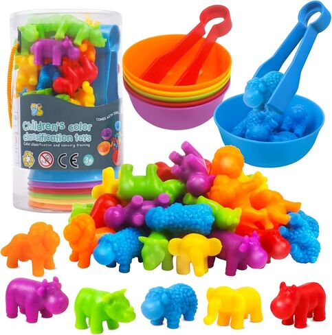 RAEQKS Counting Sorting Toys Matching Stacking Toys with Bowls Preschool Learning Activities Educational Sensory Game Montessori STEM Toy Daycare Sets Animals Gifts for Toddlers Kids Boys Girls in Kuwait