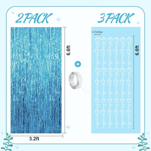 Under The Sea Party Decorations,2 Blue Fringe Backdrop 3 Bubble Garlands with Tape for Beach,Water,Pool,Ocean Themed Party Decor,Mermaid Streamer,Spongebob Birthday Decor in Saudi Arabia