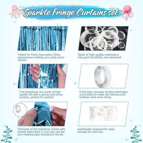 Under The Sea Party Decorations,2 Blue Fringe Backdrop 3 Bubble Garlands with Tape for Beach,Water,Pool,Ocean Themed Party Decor,Mermaid Streamer,Spongebob Birthday Decor in Saudi Arabia