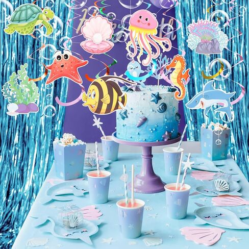 Under The Sea Party Decorations,2 Blue Fringe Backdrop 3 Bubble Garlands with Tape for Beach,Water,Pool,Ocean Themed Party Decor,Mermaid Streamer,Spongebob Birthday Decor in Saudi Arabia