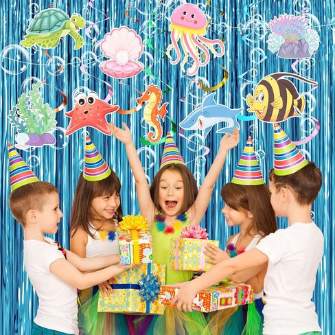 Under The Sea Party Decorations,2 Blue Fringe Backdrop 3 Bubble Garlands with Tape for Beach,Water,Pool,Ocean Themed Party Decor,Mermaid Streamer,Spongebob Birthday Decor in Saudi Arabia