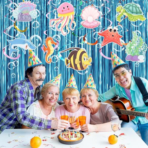 Under The Sea Party Decorations,2 Blue Fringe Backdrop 3 Bubble Garlands with Tape for Beach,Water,Pool,Ocean Themed Party Decor,Mermaid Streamer,Spongebob Birthday Decor in Saudi Arabia