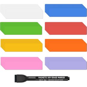 maxtek Dry Erase Magnetic Labels, 4.8"×1.2" Colored Reusable Strip Labels, Magnet Stickers Writable Erasable Waterproof Name Tags for Whiteboard Refrigerator Locker Classroom Office Home(50 Pieces)