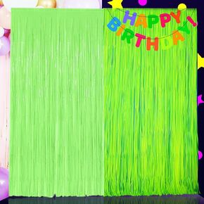 Glow in The Dark Party Supplies, 2 Pack Fluorescent Curtains Decorations, 6.6 x 3.3 Ft Glow Tinsel Foil Fringe Curtains Photo Booth Prop Backdrop Streamer for Birthday Party Decor (Pink Ring)