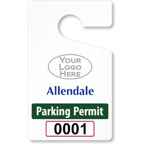 SmartSign (Pack of 50) Custom "Add Your Logo and Text Here" Parking Permit Hang Tags | 3" x 5" 20 mil Thick Plastic, Car Parking Pass, Black and White, Made in USA