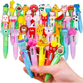 LUYI 30 Pcs Mini Multicolor Pens in One 4-in-1 Fun Cute Animals Pens Bulk for Kids, Retractable Kawaii Cool Cartoon Ballpoint Pens for Birthdays Office School Supplies Gifts