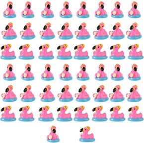 50pcs Mini Flamingo Resin Ducks, Summer Swim Rings Bikinis Sunglasses Surfboards Small Little Flamingo Miniatures Tiny Resin Animals Figures for Dollhouse Garden Landscape Decor DIY Crafts (Style 4)
