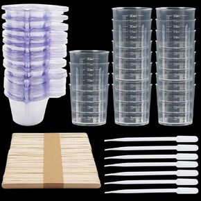 200 Pcs Epoxy Mixing Cups Kit Resin Mixing Cups Plastic Measuring Cups for Epoxy Resin Paint Making Resin Disposable Measuring Cups with Craft Stirring Sticks Liquid Measuring Cups Paint Mixing