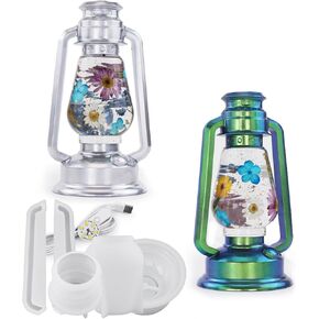 Kerosene Lamp Resin Molds Silicone, Includes 3D Resin Molds and USB Powered Wooden Light Up Base for DIY Epoxy Resin Casting Craft Table Lamp Home Decor (Long Bulb)