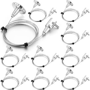 Zonon 10 Pcs 6. 5 ft x 1.5 mm Ceiling Sign Hanger Stainless Steel Picture Rail Hanging Suspension Wire Cable for Advertising Glass Acrylic Board Display Metal Clamp for LED Panel Light, Load 66 lb