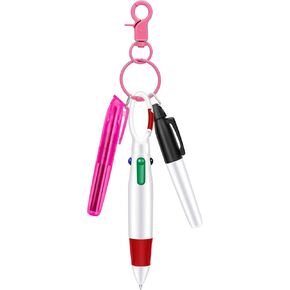 4 Pcs Purple Mini Highlighter Nurse Pen Pack Set, Nurse Pens for Badge Accessories Include Tip Highlighter Marker Pen and Retractable Ballpoint Pens with Nursing Keychain Clip for Nurses, Students