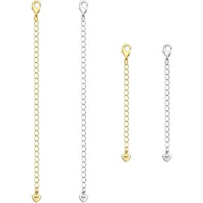 4PCS 18k Gold Plated Necklace Extenders - Extension Chain Extenders for Necklaces Bracelet White Gold/Gold Necklace Extender Set for Jewelry Making, Hypoallergenic Extensions 2", 4" Inches