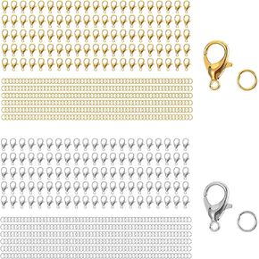 700 Pcs Lobster Claw Clasps with Open Jump Rings Set, Bracelet Clasps and Closures Small Lobster Clasp for Jewelry Necklace Anklet Making DIY (Gold, Silver)