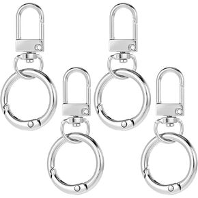 Double Opening Swivel Clasp Clips, Metal Swivel Spring Snap Heavy Duty Push Hook Snap Jewelry Clasps Keychain Ring Hooks for Purses DIY Crafts Jewelry Clasps Lanyard Making (Silver)
