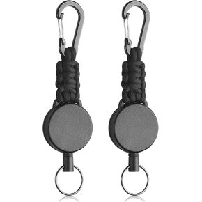 Uniclife 2 Pack Retractable Keychain, Retractable Key Holder, Heavy Duty Badge Reel for Keys and ID Card, Extendable Badge Holder Clip with Carabiner Paracord and Key Ring