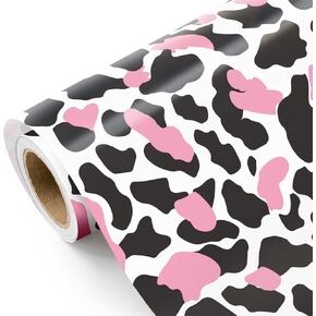 WRAPAHOLIC Cow Baby Shower Wrapping Paper Roll - Mini Roll - 17 Inch x 16.5 Feet - Pink and Black Cow Print Wrapping Paper, Perfect for Baby Shower, Kids Girl Birthday