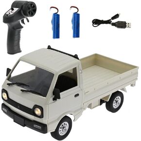 AMOC RC Mini-Truck, WPL D12mini 1/16 2.4Ghz RC Car Mini-Van DIY Double Battery - White