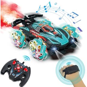 RC Gesture Sensing Stunt Car, with Spray, Light & Music, Best Toy for Boys 6-12 Years Old 360° Rotating 4WD Remote Control Transforming 2.4Ghz Manual Control Car Birthday Present (Red)