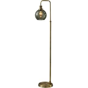 Adesso Globe Smoked Glass Floor Lamp with Antique Brass Finish – 60" Tall, Compact 10.5" Wide Base