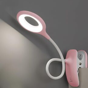 Clip On Reading Light, USB Rechargeable Clip On Lamp, 3 Color Touch Dimmable, Eye Protect, Pink