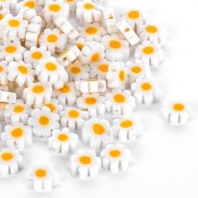 Molain 120Pcs Handmade Glass Beads White Daisy Flower Beads Small Beads for Jewelry Making Flat Flower Crystal Loose Spacer Beads 8mm for Bracelets Necklace Earrings Making and DIY Craft with Hole