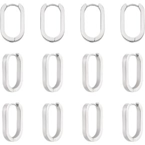UNICRAFTALE 12Pcs Real 18K Gold Plated Earrings Stainless Steel Huggie Hoop Earrings 21mm Gold Oval Endless Hoop Small Sleeper Piercing Earring for DIY Jewelry Making