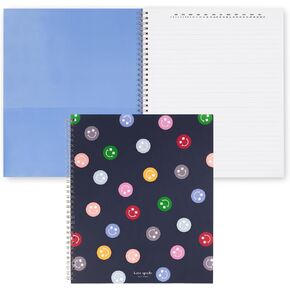 kate spade new york Large College Ruled Notebook, 11" x 9.5" Spiral Notebook with 160 Pages (Spade Smiley)