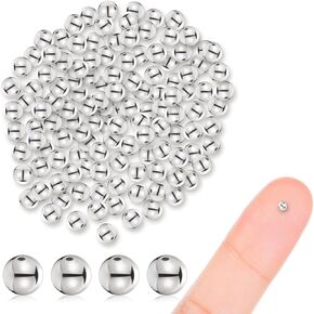 100PCS Sterling Silver Beads for Jewelry Making S925 Round Ball Bead Smooth Solid Loose Beading 2MM Spacer Bead Finding Supplies for DIY Crafts Rings Bracelet Necklace Earrings (Silver+Gold)