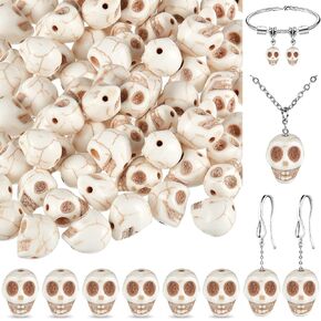 120 Pieces Mini Skulls Beads Halloween Mini Skeleton Beads Miniatures Realistic Looking Skulls Antique Kallaite Skull Charms for Jewelry Making Home Party Accessories(White)