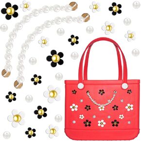 Charms for Bogg Bag, Daisy Flower Charms Decoration for Bogg Bags, Compatible with Simply Southern Rubber Beach Tote Bag Accessories Charm, Lovely Pearl Bag Insert for Birthday Favors (30 Pcs)
