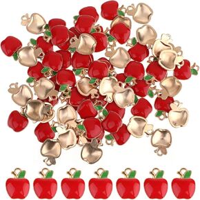 70 Pcs Red Apple Charms Teacher Charms Alloy Apple Pendants Fruit Charm for Jewelry Making Apple Beads for DIY Jewelry Craft Supplies Handmade Earring Necklace Bracelet